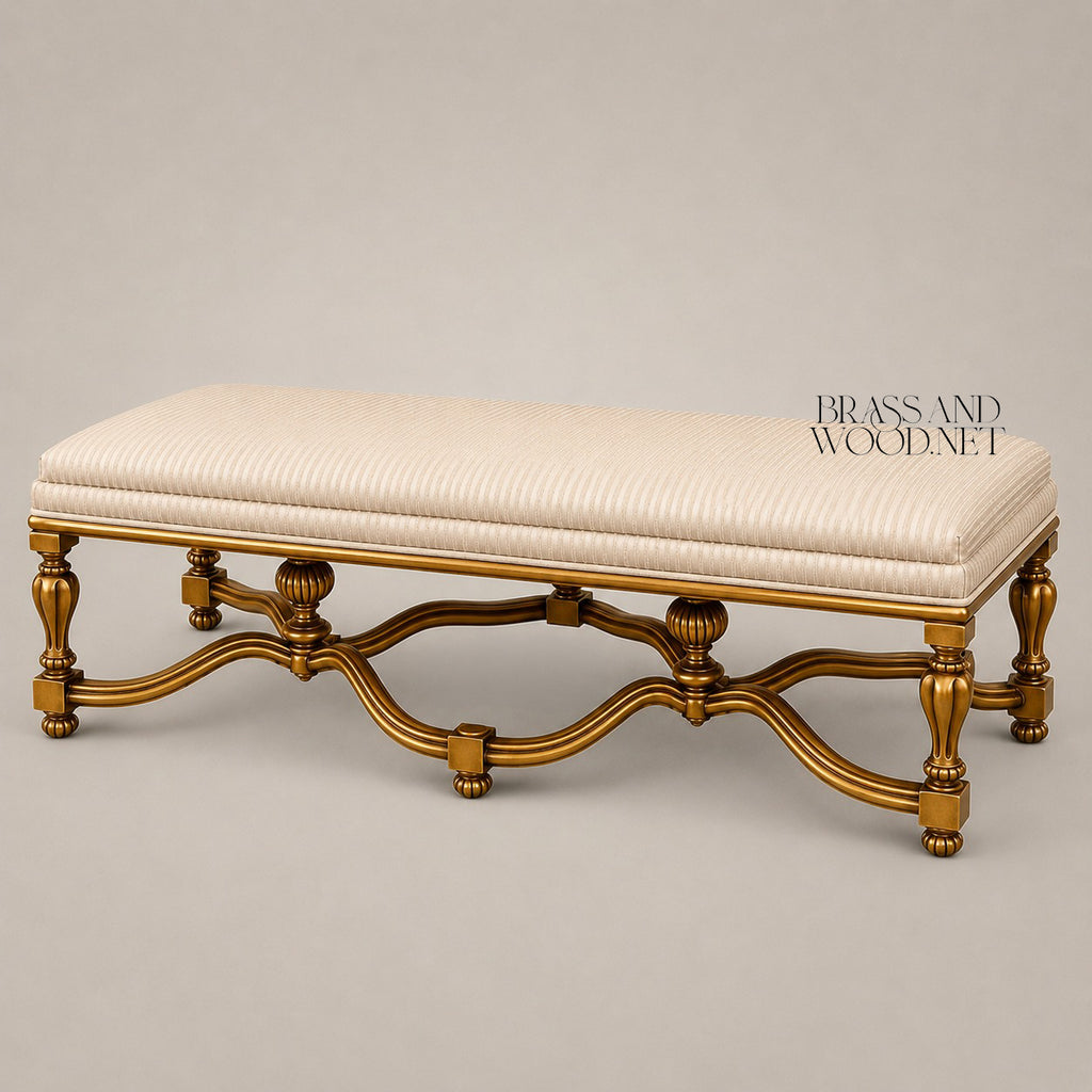 Louis XV Rococo Revival Bedroom Set — Shell-Carved Gilt Frame with Ivory Damask Upholstery