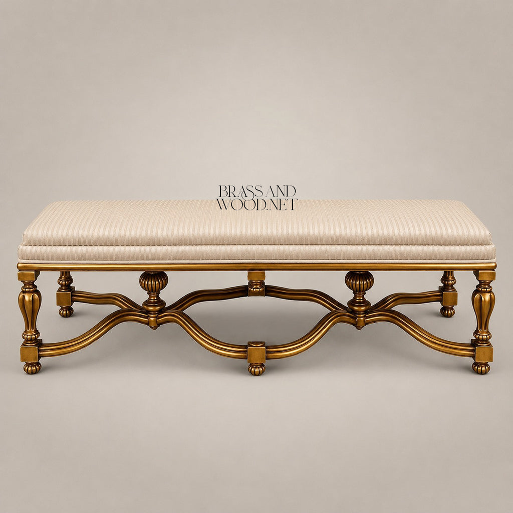 Louis XV Rococo Revival Bedroom Set — Shell-Carved Gilt Frame with Ivory Damask Upholstery