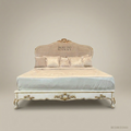 Louis XV Rococo Revival Ivory Super King Bed with Cane Headboard & Gilt Floral Carving