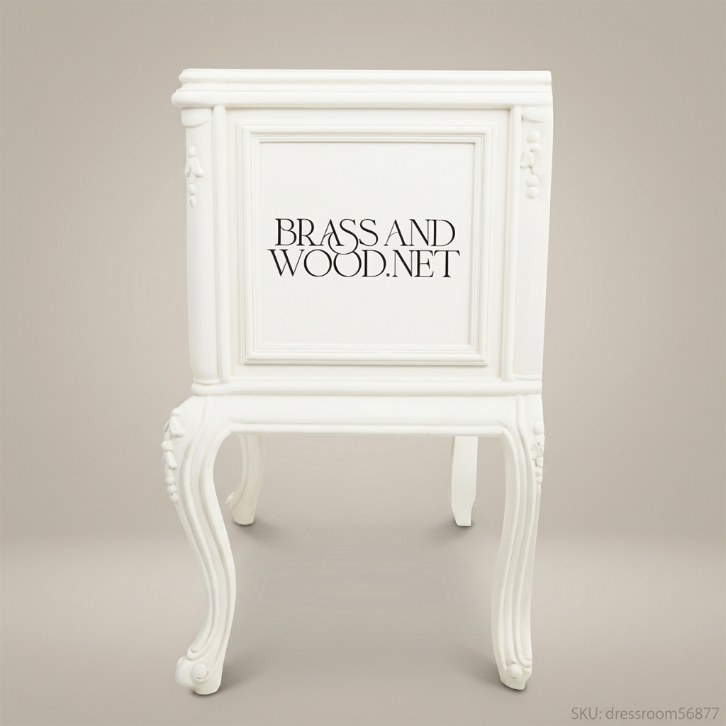 Louis XV Rococo Revival White Lacquered Dressing Table with Carved Mirror — 5-Drawer Kidney Form