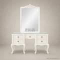 Louis XV Rococo Revival White Lacquered Dressing Table with Carved Mirror — 5-Drawer Kidney Form