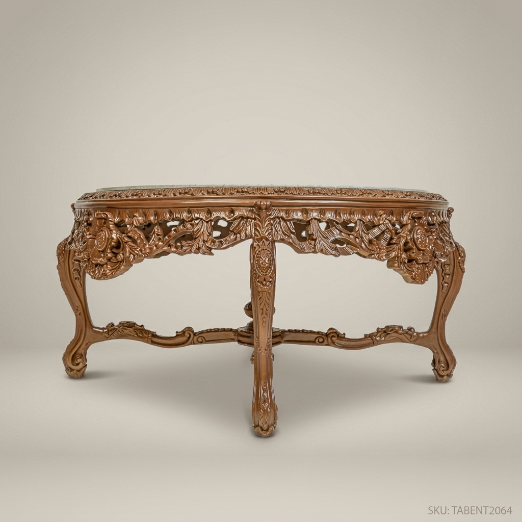 Louis XV Rococo Entryway Table – Hand-Carved Solid Wood with Marble Top