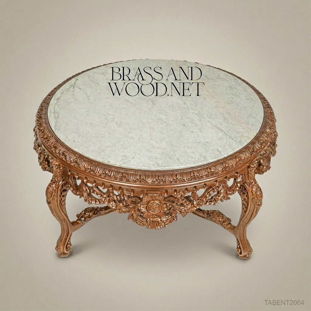 Louis XV Rococo Entryway Table – Hand-Carved Solid Wood with Marble Top