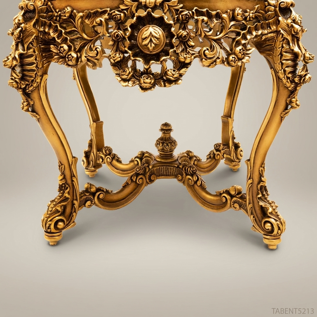 Louis XV Rococo Round Entryway Table | Gold Leaf Carved Wood & Marble
