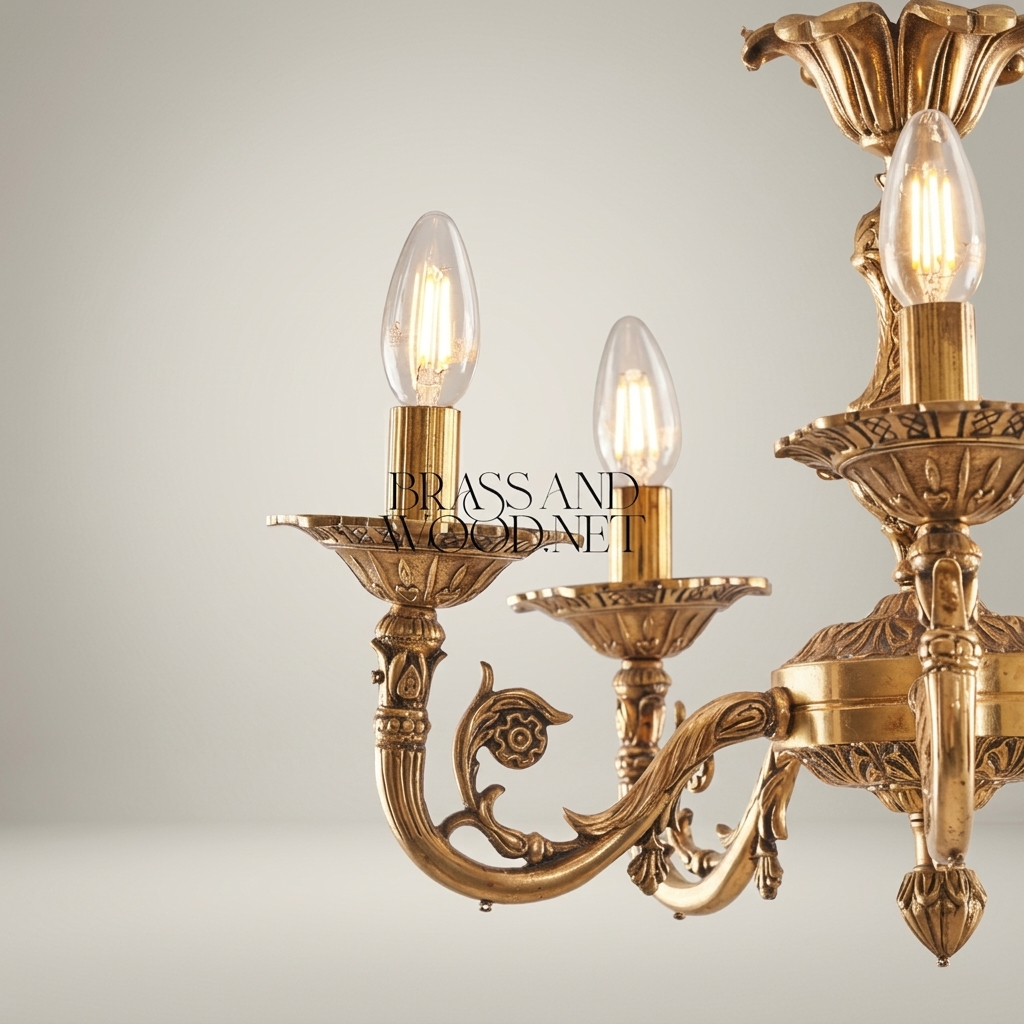 Louis XV Rococo Solid Brass 5-Arm Chandelier with Acanthus Scroll Arms — Antique Gold