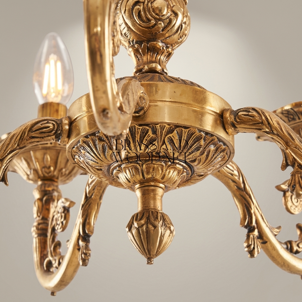 Louis XV Rococo Solid Brass 5-Arm Chandelier with Acanthus Scroll Arms — Antique Gold