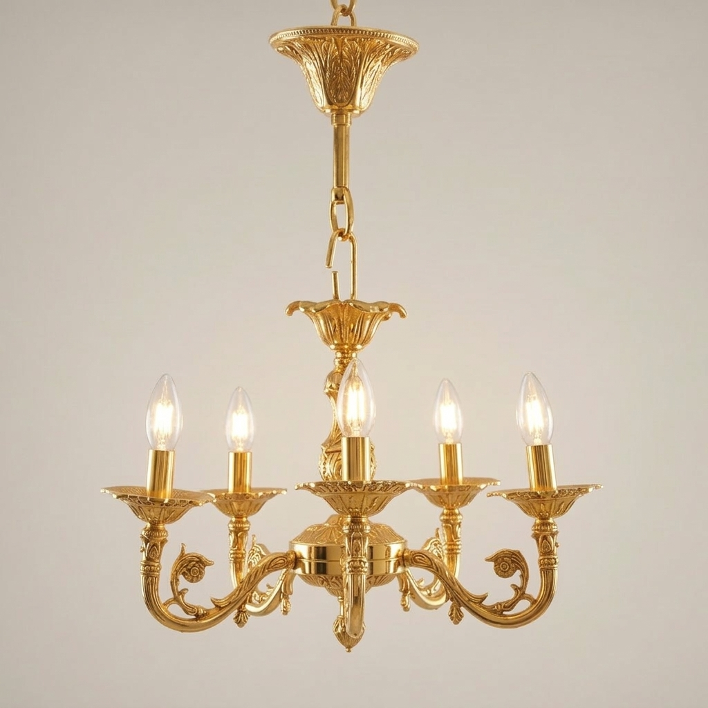 Louis XV Rococo Solid Brass 5-Arm Chandelier with Acanthus Scroll Arms