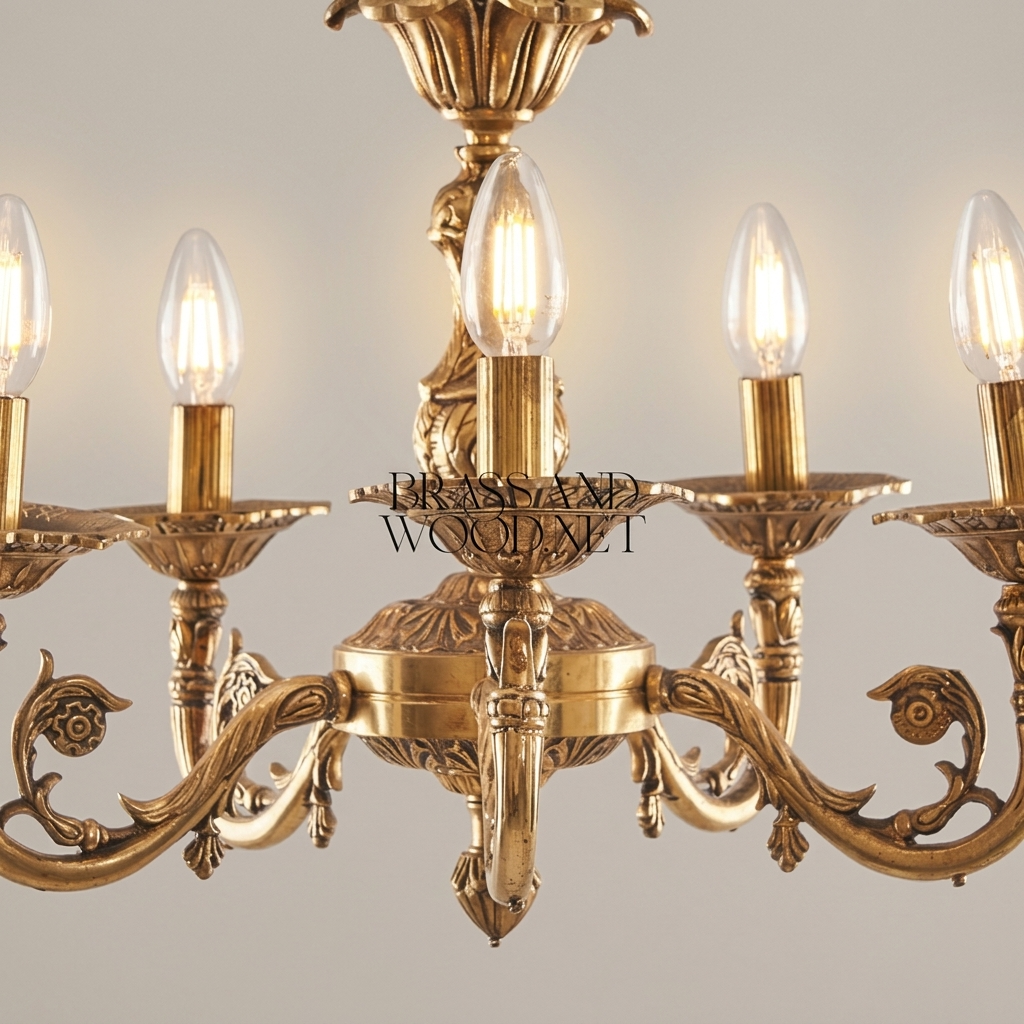 Louis XV Rococo Solid Brass 5-Arm Chandelier with Acanthus Scroll Arms — Antique Gold