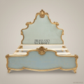 Louis XV Rococo Super King Bed - Gilded Shell Crest & Duck-Egg Blue Upholstery