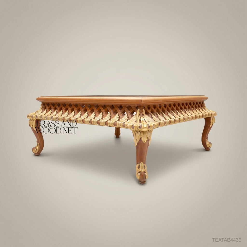 Louis XV Rococo Tea Table – Marquetry Top & Gold Leaf Carved Apron