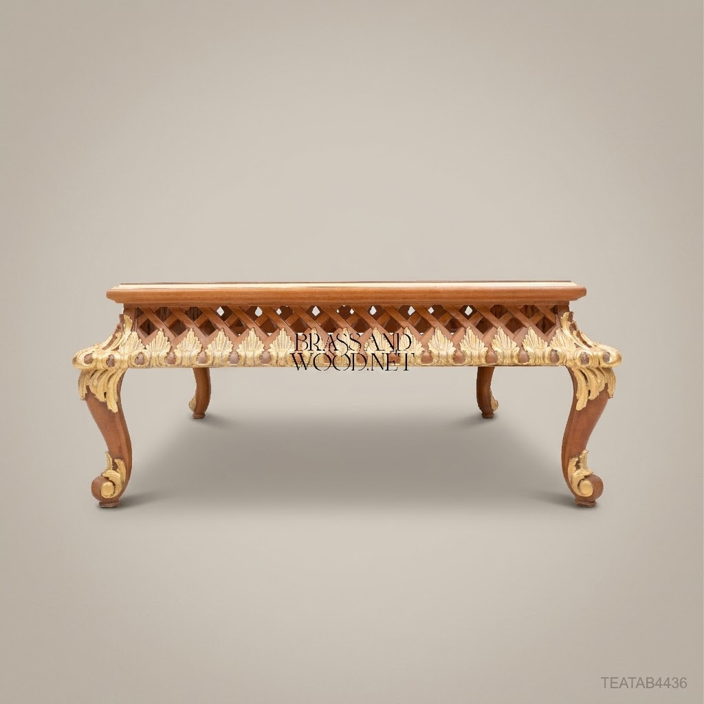 Louis XV Rococo Tea Table – Marquetry Top & Gold Leaf Carved Apron
