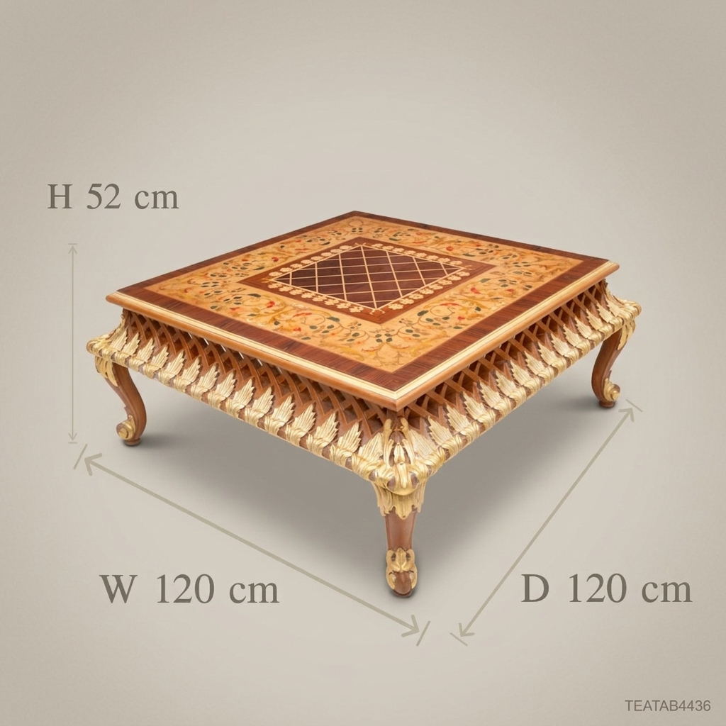 Louis XV Rococo Tea Table – Marquetry Top & Gold Leaf Carved Apron