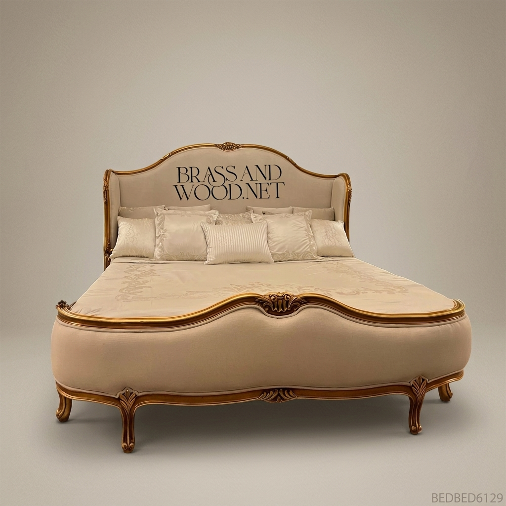 Louis XV Rococo Revival Upholstered Bed with Carved Acanthus Crest Rail