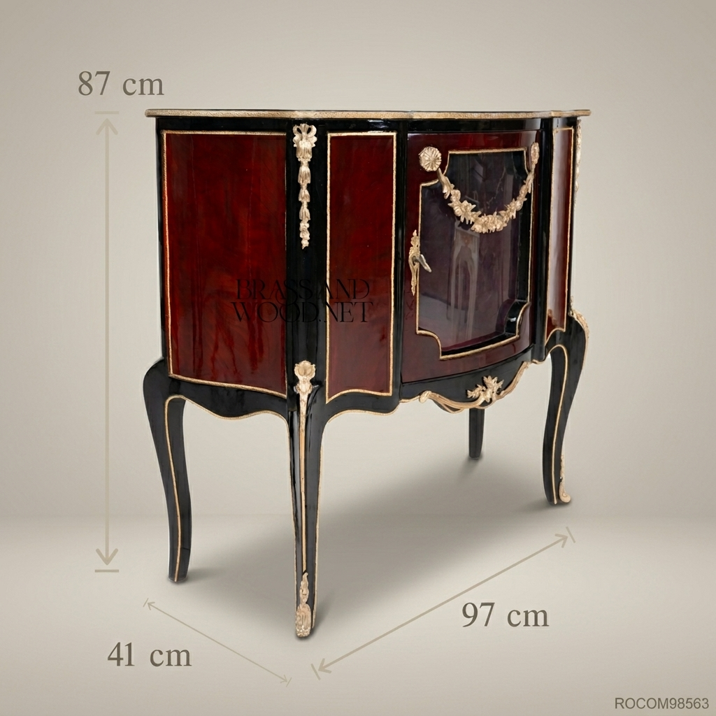 Louis XV Rococo Vitrine Commode – Deep Burgundy Lacquer & Gilt Brass Mounts
