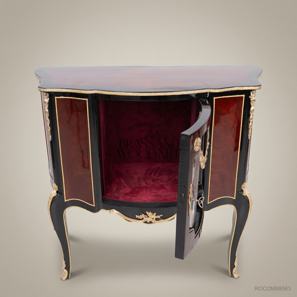 Louis XV Rococo Vitrine Commode – Deep Burgundy Lacquer & Gilt Brass Mounts