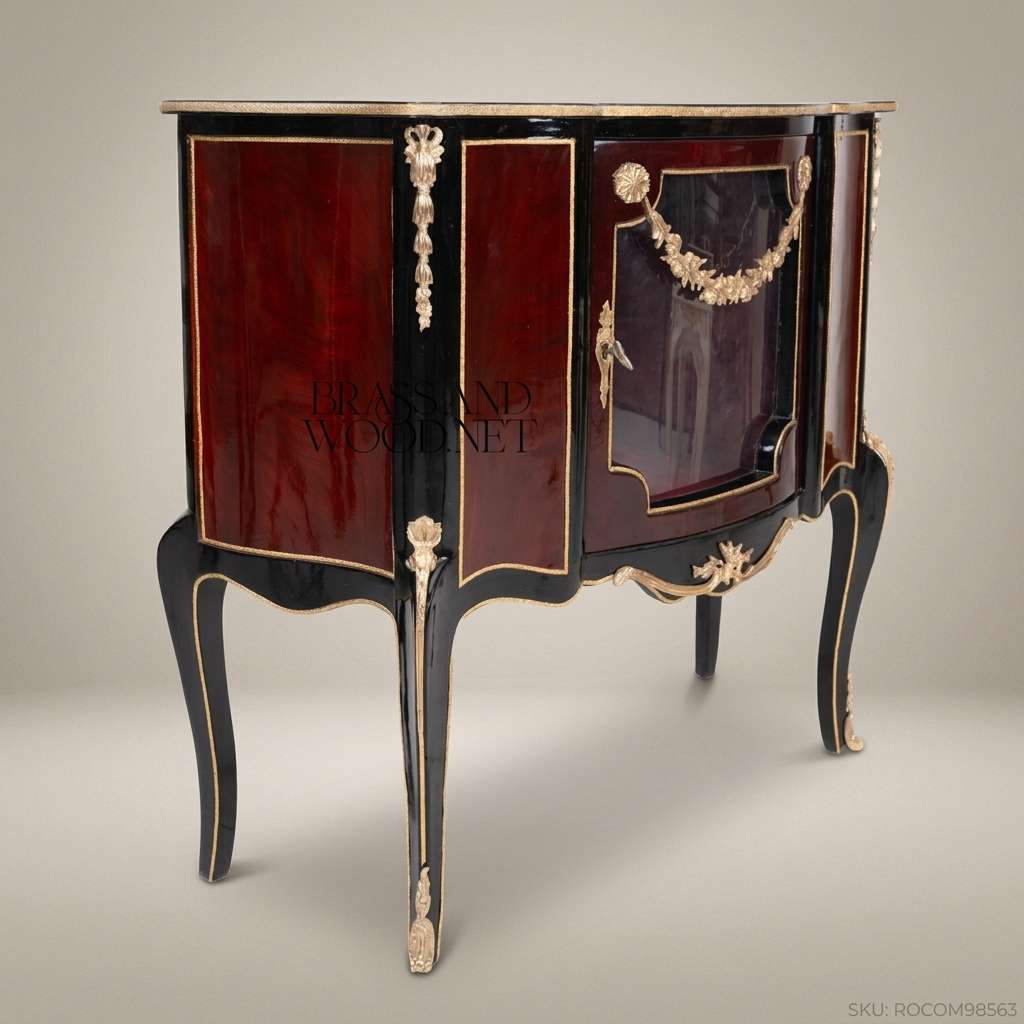 Louis XV Rococo Vitrine Commode – Deep Burgundy Lacquer & Gilt Brass Mounts