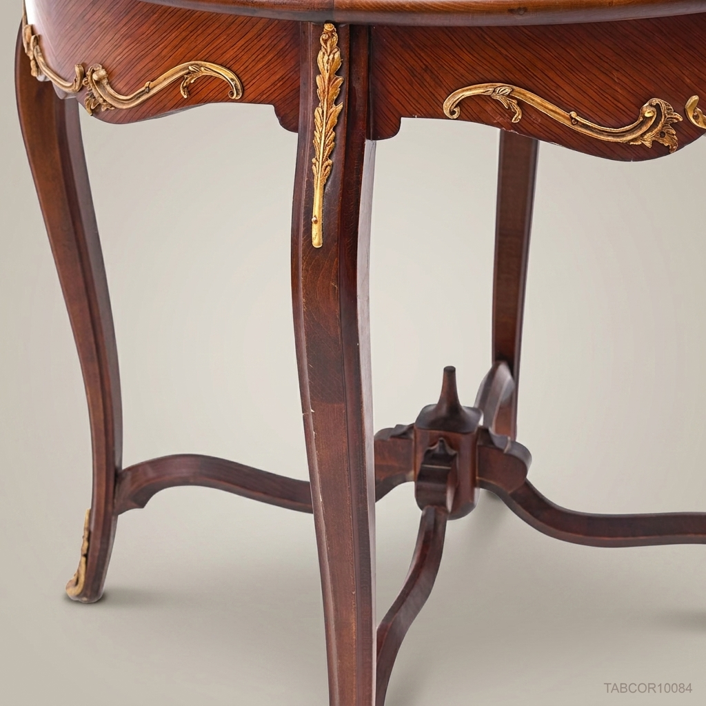 Louis XV Round Corner Table with Rouge Marble Top & Gilt Brass Mounts