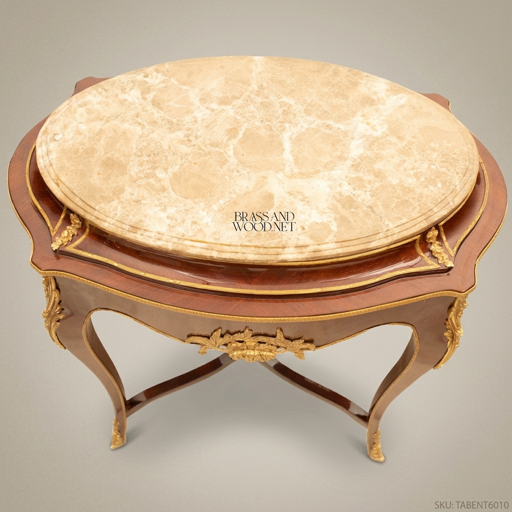 Louis XV Round Side Table – Marble Top & Ormolu Mounts on Mahogany