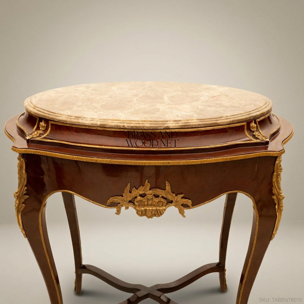 Louis XV Round Side Table – Marble Top & Ormolu Mounts on Mahogany