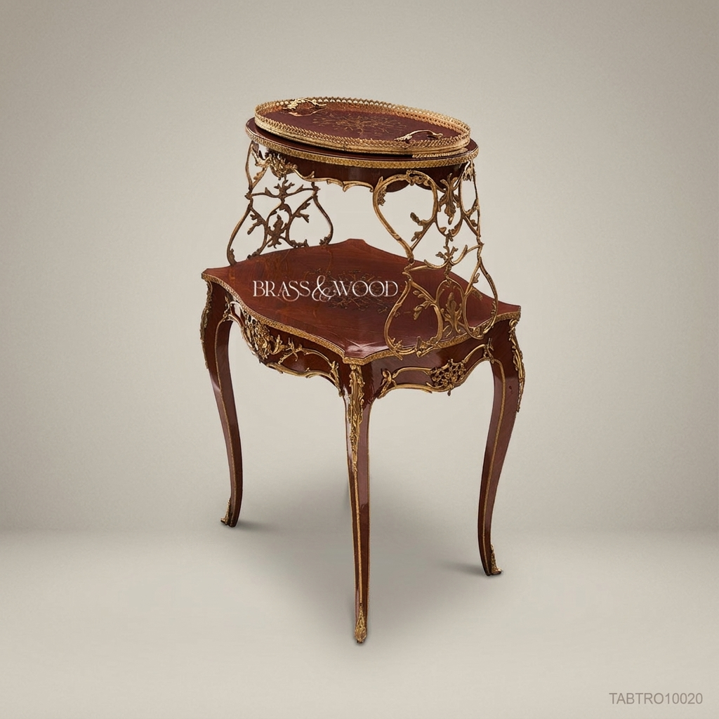Louis XV Two-Tier Tea Trolley | Solid Mahogany & Antique Brass Ormolu