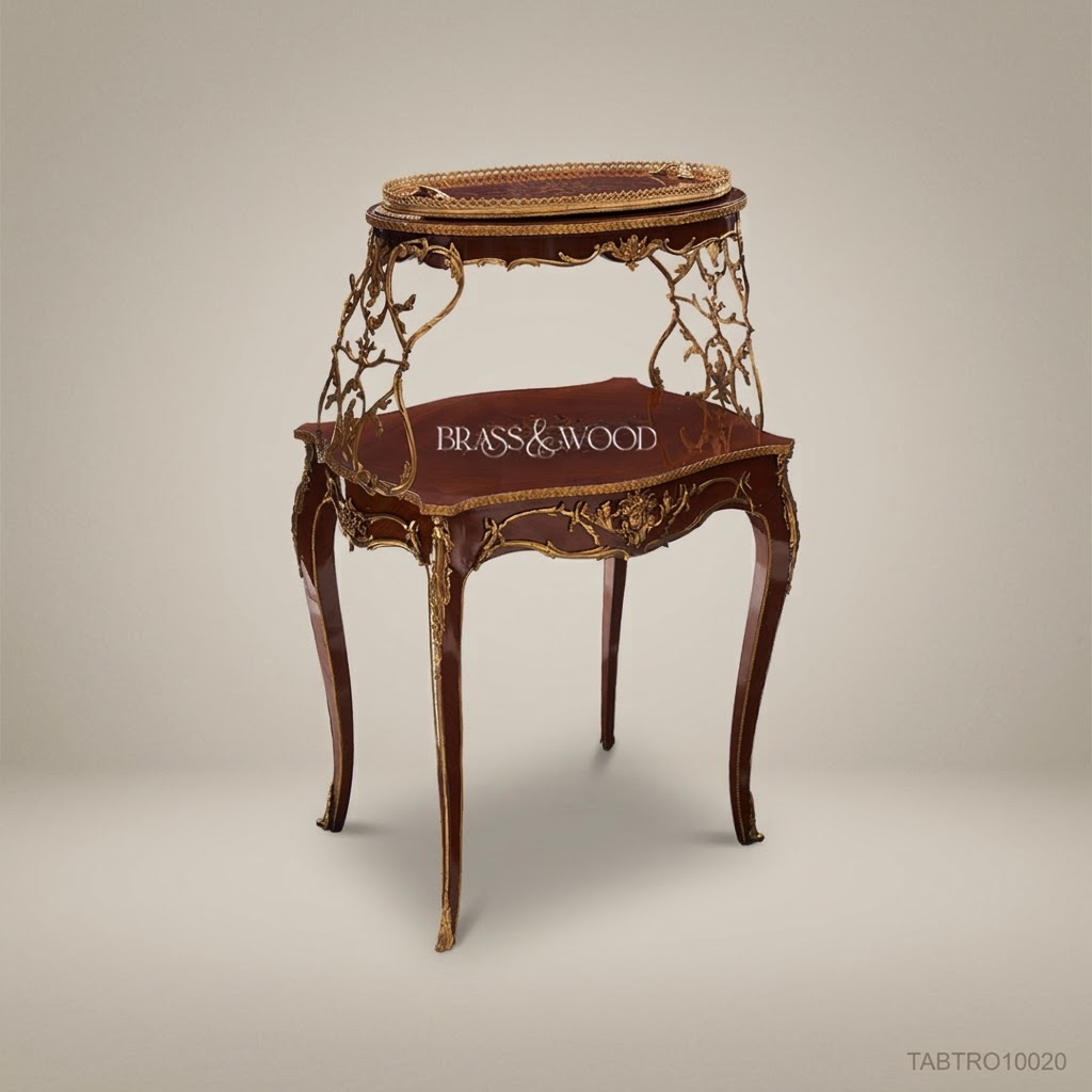 Louis XV Two-Tier Tea Trolley | Solid Mahogany & Antique Brass Ormolu