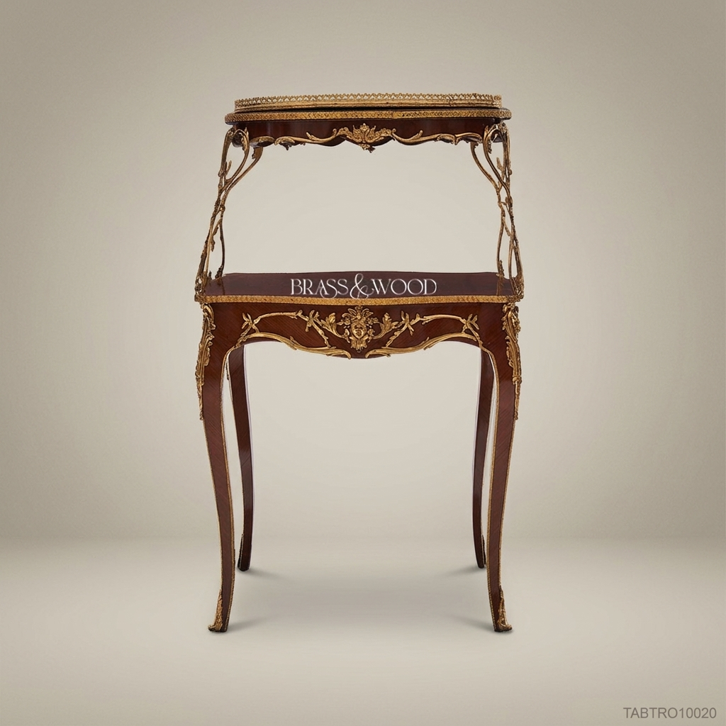 Louis XV Two-Tier Tea Trolley | Solid Mahogany & Antique Brass Ormolu