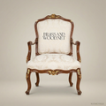 Louis XV walnut-finish fauteuil armchair with gilded carved shell crest, acanthus cabriole legs and cream damask upholstery Main View | Brass & Wood