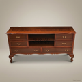 Louis XV Walnut TV Cabinet | Brass Hardware & Marquetry Top