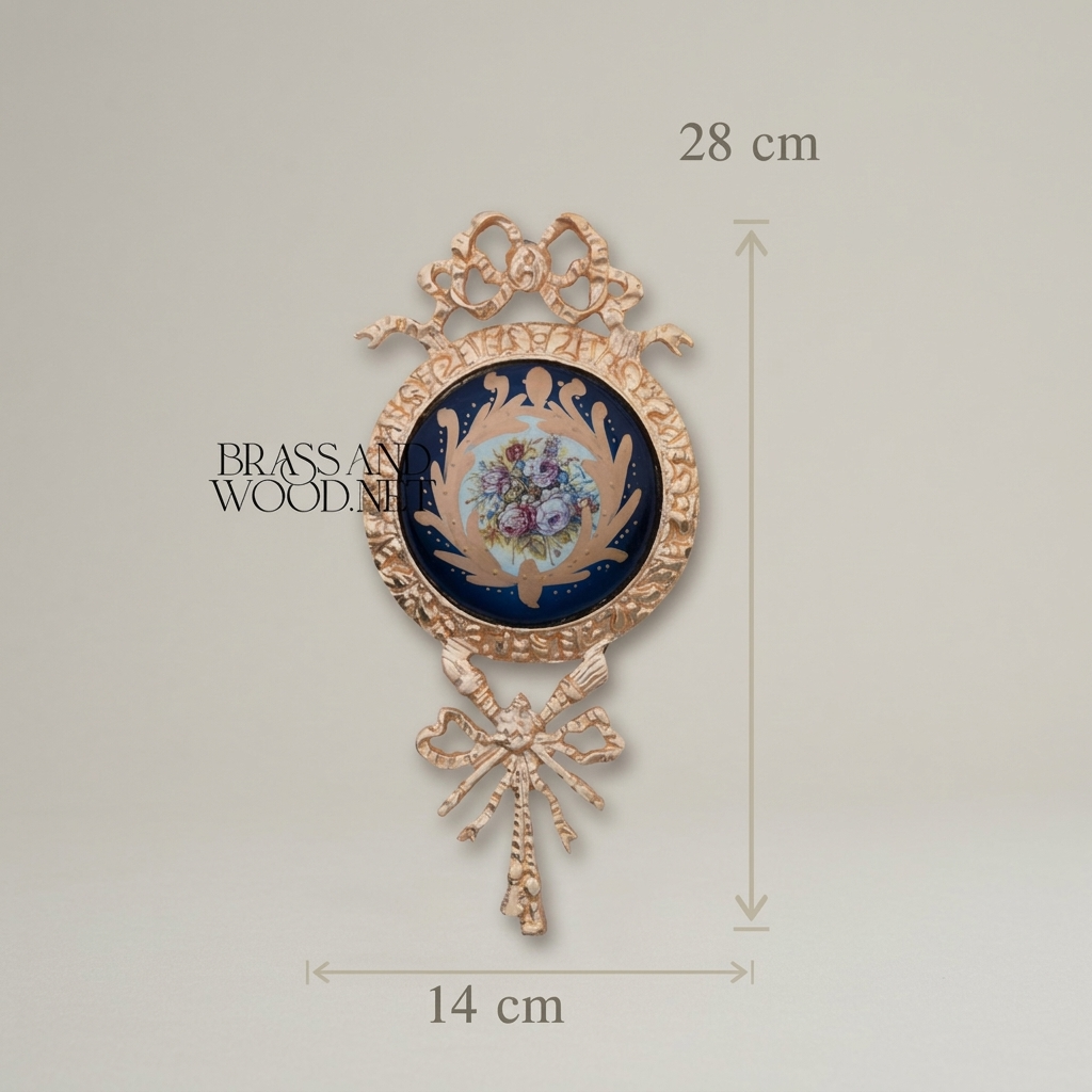 Louis XVI Brass & Porcelain Wall Medallion with Bow & Rocaille Frame