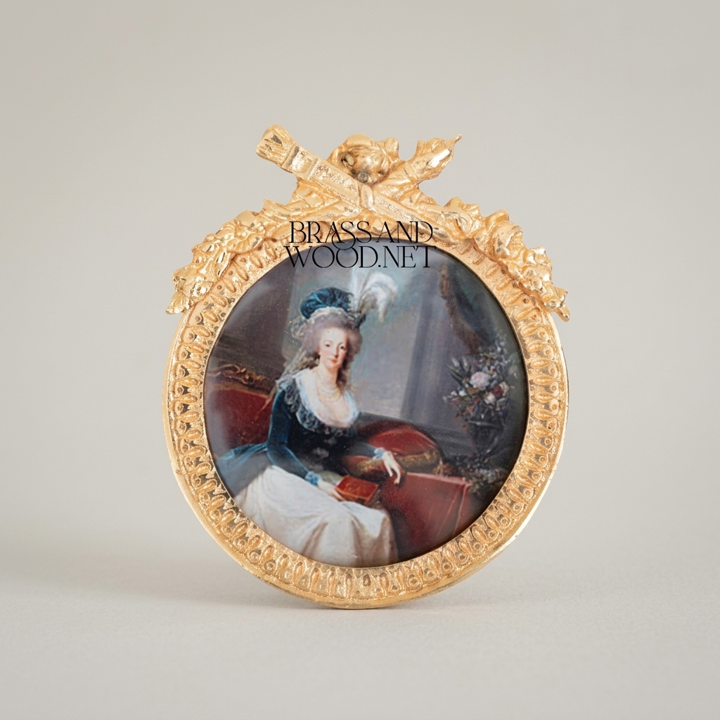 Louis XVI Brass Wall Frame with Bow Ribbon & Floral Swag Ornament — Gold