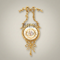 Louis XVI Brass Wall Medallion Frame with Hand-Painted Porcelain Insert and Ribbon Bow Cresting — Gold