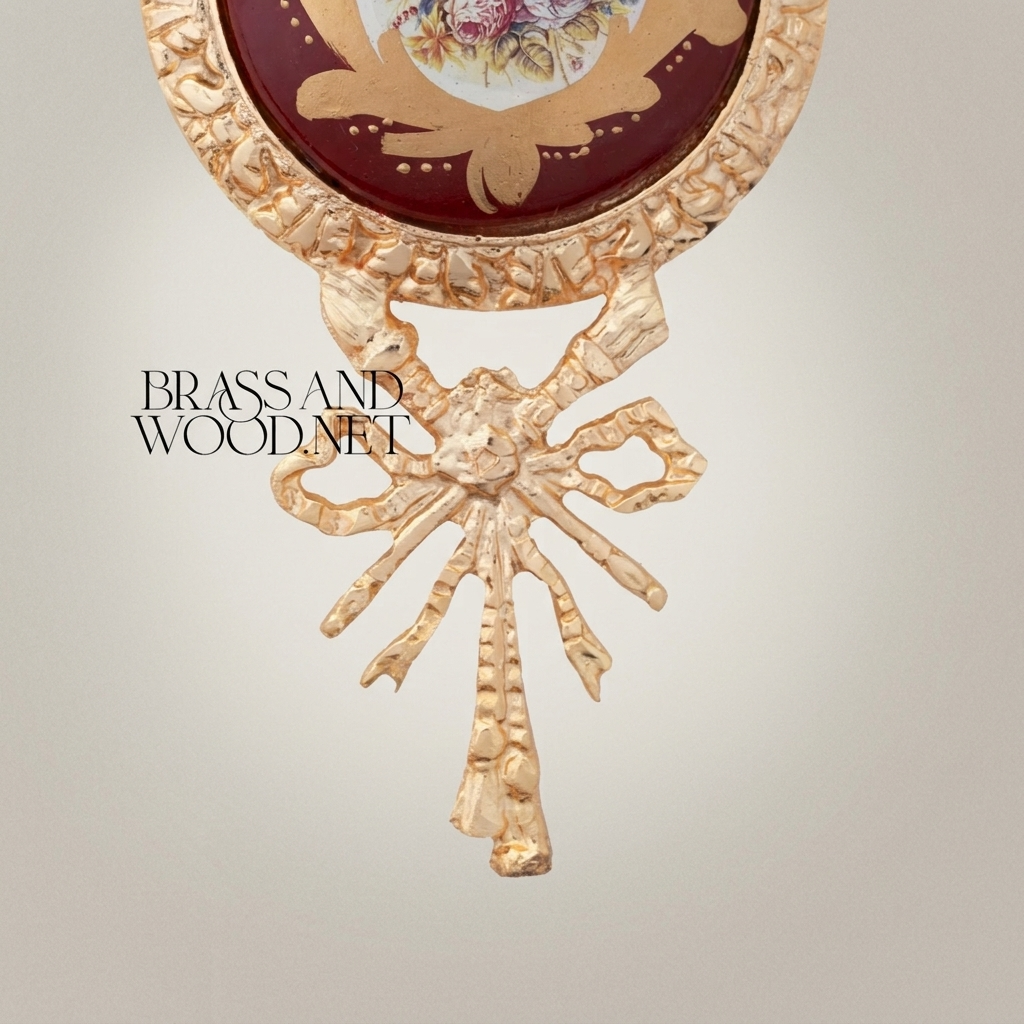 Louis XVI Brass Wall Medallion with Wine Ceramic Centre & Floral Bouquet — Gold