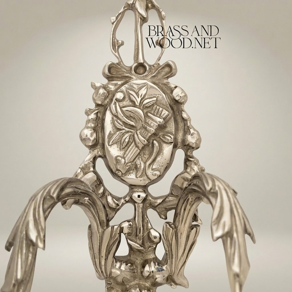 Louis XVI Brass Wall Sconce - Twin Arm Crystal Pendants & Fluted Glass Shades — Silver