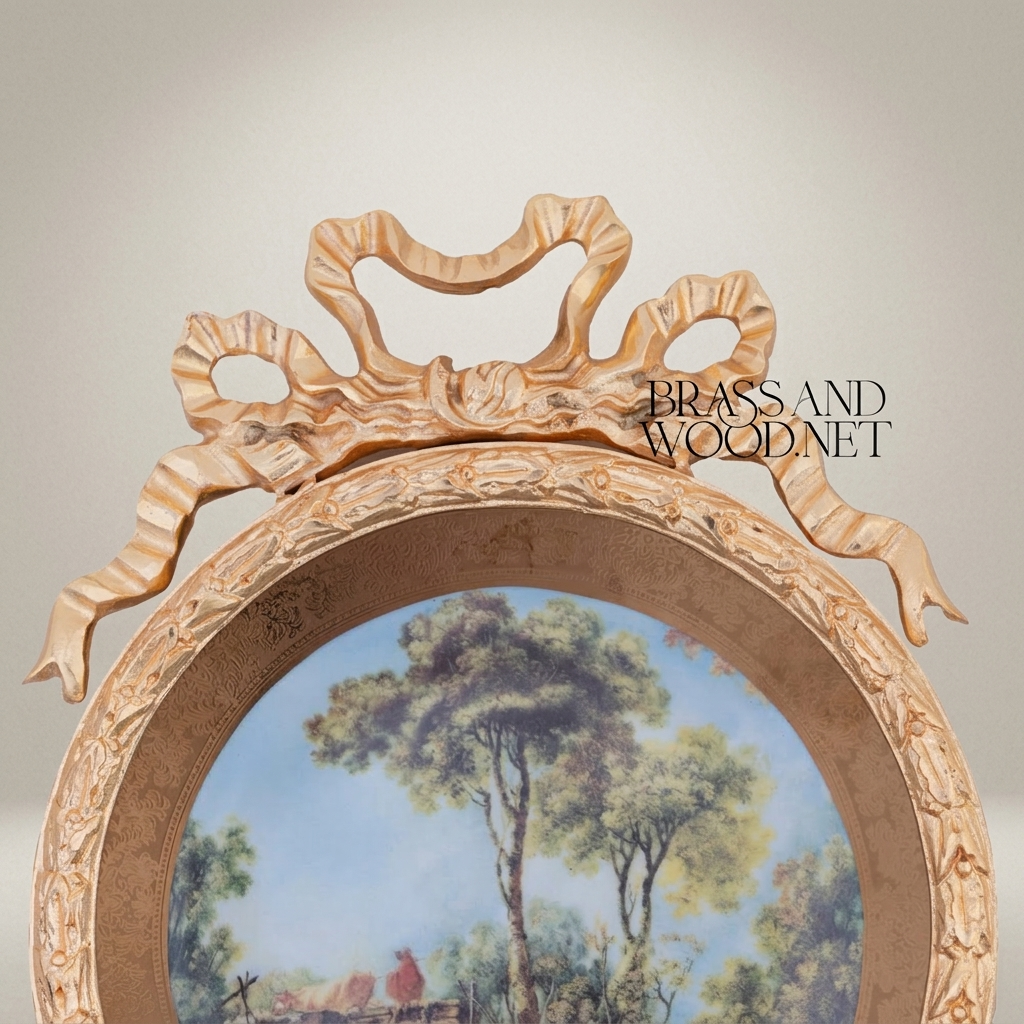 Louis XVI Circular Decorative Plate with Bow Crest & Pastoral Scene — Gold