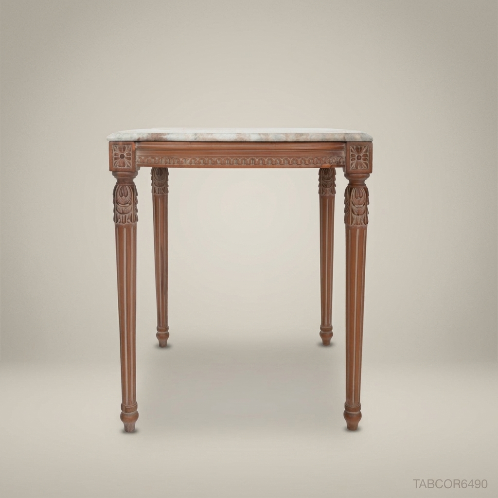 Louis XVI Corner Side Table | Carved Wood & Marble Top