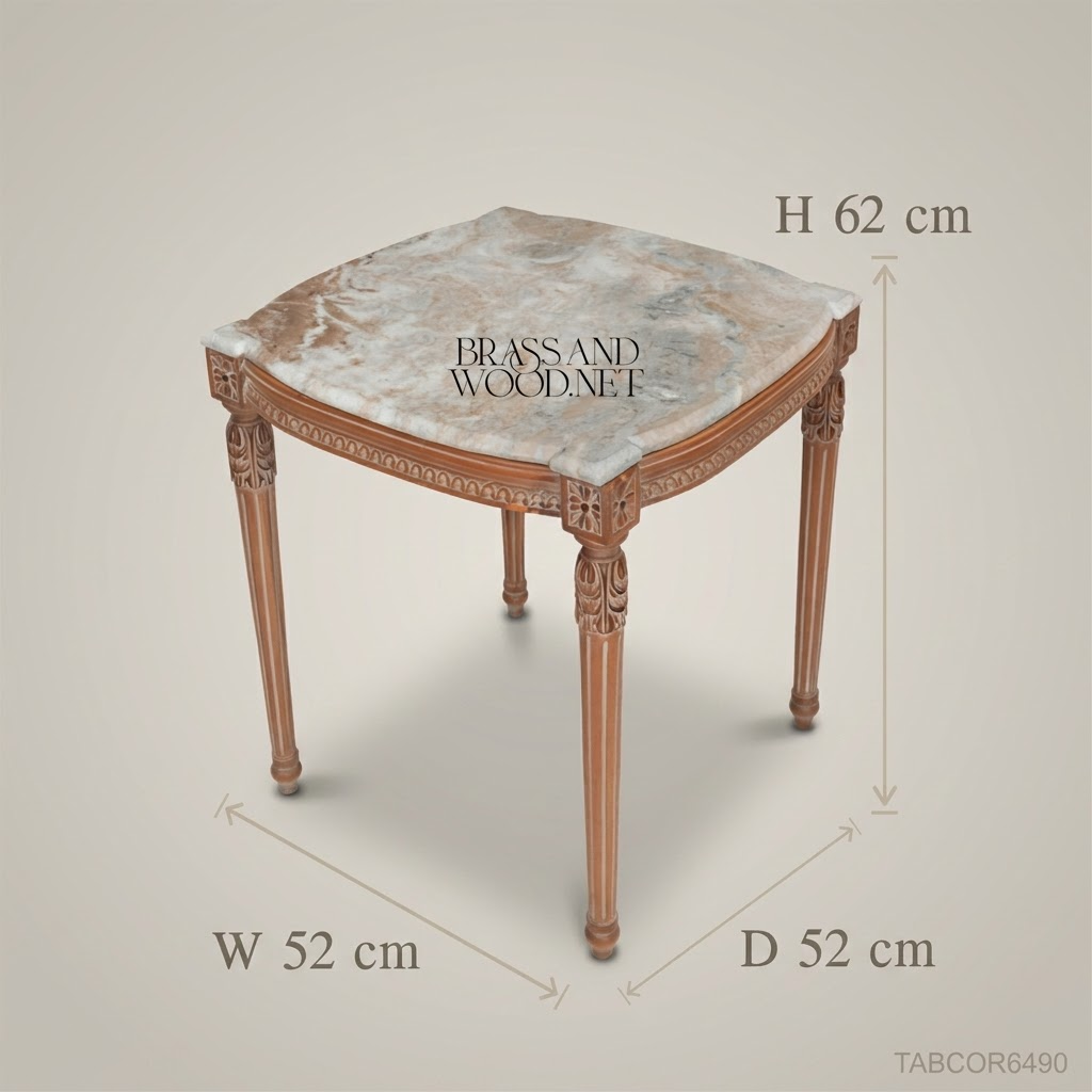 Louis XVI Corner Side Table | Carved Wood & Marble Top