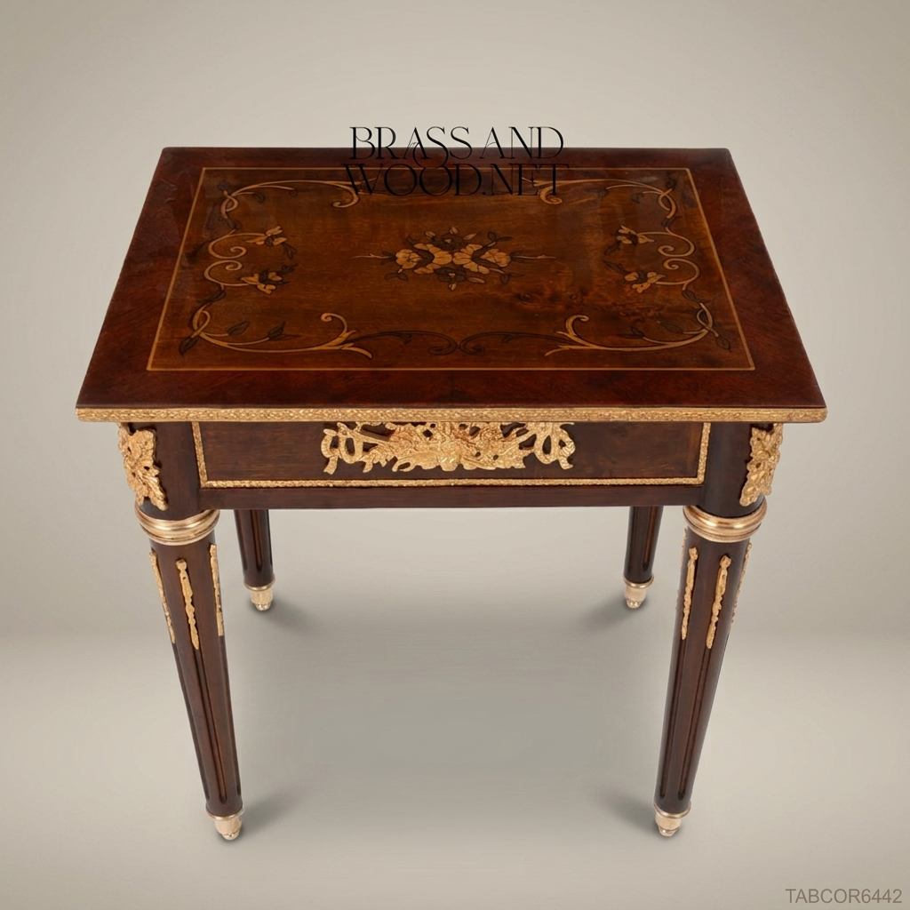 Louis XVI Corner Table with Marquetry Top & Gilt Bronze Mounts