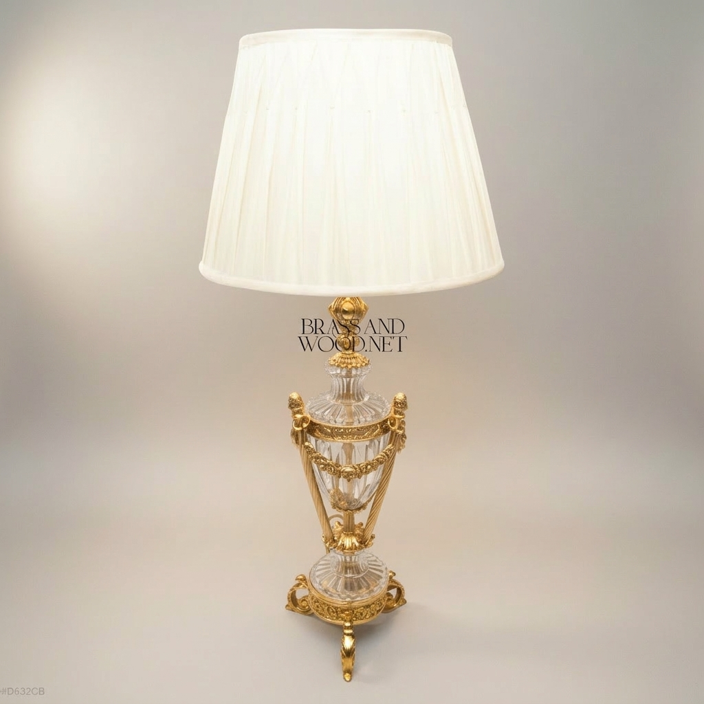 Louis XVI Crystal Urn Table Lamp with Brass Garland & Pinecone Finials