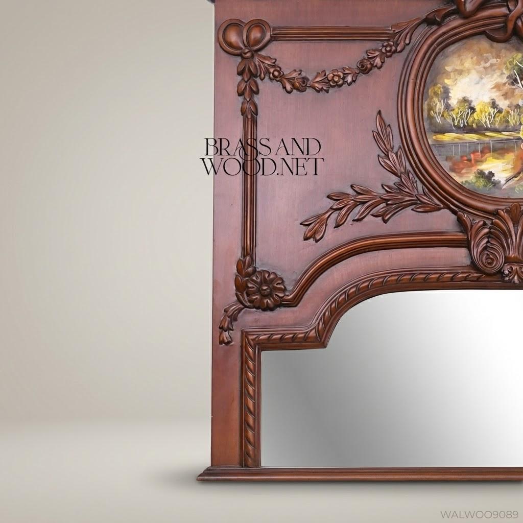 Louis XVI Full-Length Floor Mirror – Carved Walnut Frame with Painted Medallion