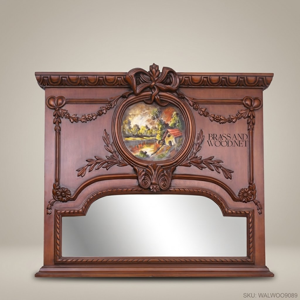 Louis XVI Full-Length Floor Mirror – Carved Walnut Frame with Painted Medallion