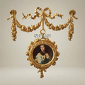 Louis XVI Gilt Brass Hanging Portrait Medallion with Rose Garland Swag — Gold
