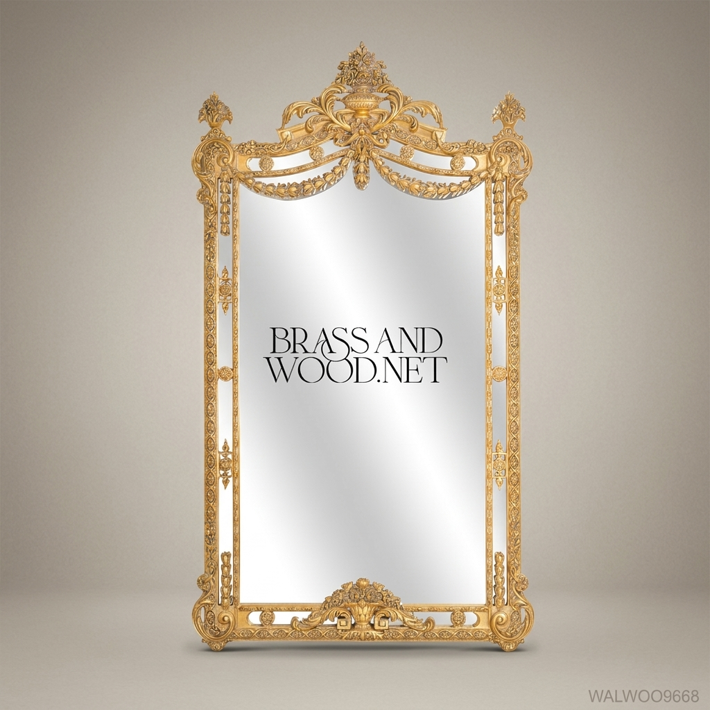 Louis XVI Gold Leaf Full-Length Floor Mirror – Ornate Carved Floral Frame