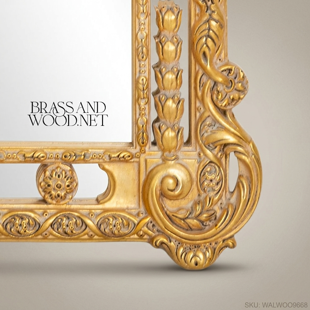 Louis XVI Gold Leaf Full-Length Floor Mirror – Ornate Carved Floral Frame