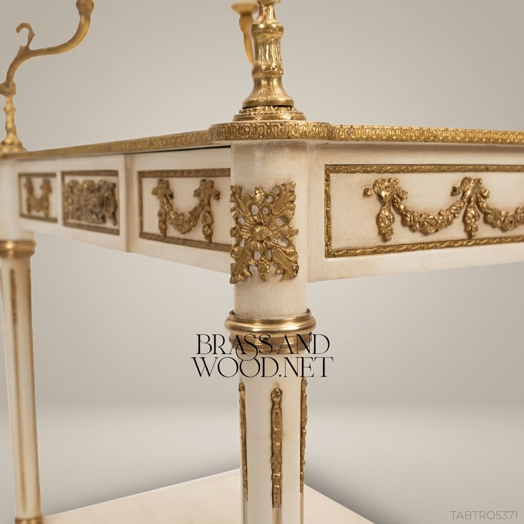 Louis XVI Ivory & Gold Leaf Tea Trolley with Hand-Painted Florals