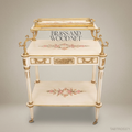 Louis XVI Ivory & Gold Leaf Tea Trolley with Hand-Painted Florals