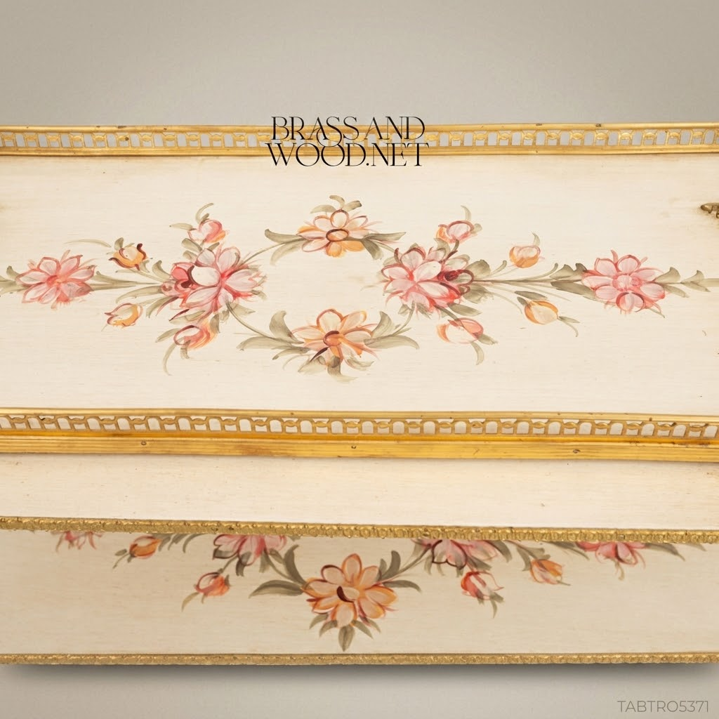 Louis XVI Ivory & Gold Leaf Tea Trolley with Hand-Painted Florals