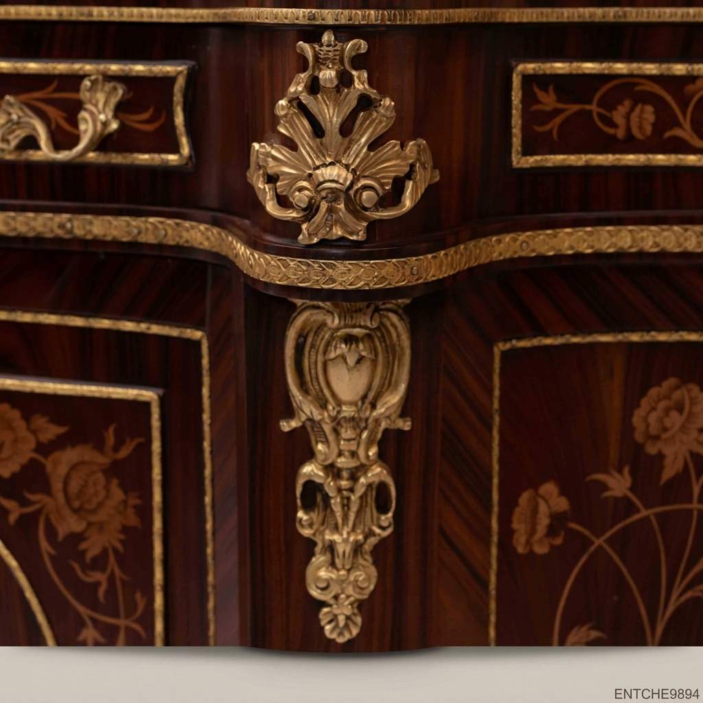 Louis XVI Marquetry Commode – Rosewood, Marble Top & Gilt Bronze Mounts