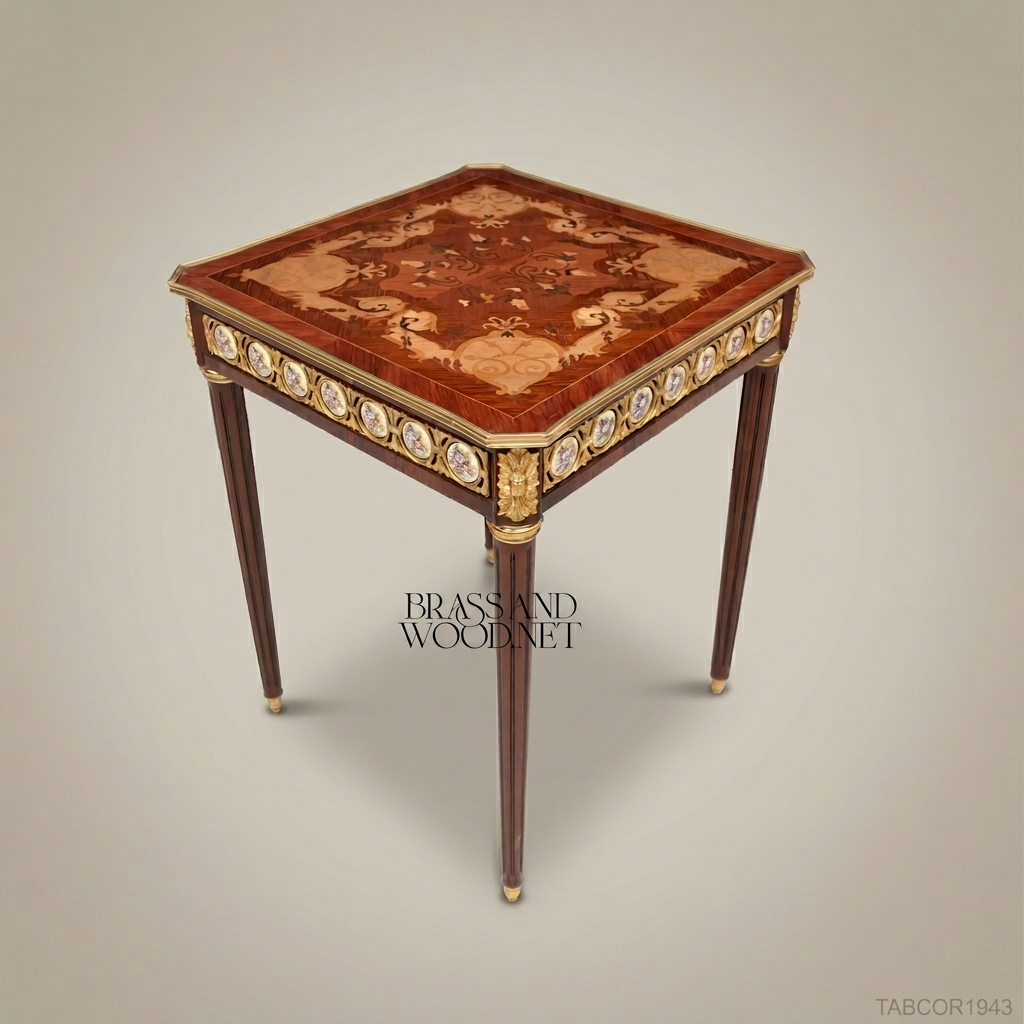 Louis XVI Marquetry Corner Table with Gilt Bronze & Porcelain Medallions