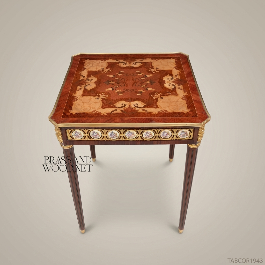 Louis XVI Marquetry Corner Table with Gilt Bronze & Porcelain Medallions
