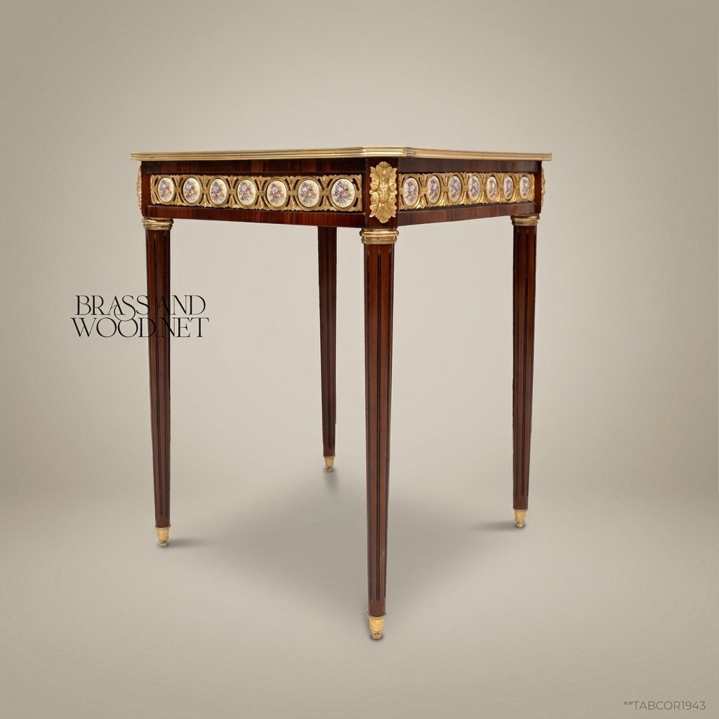 Louis XVI Marquetry Corner Table with Gilt Bronze & Porcelain Medallions